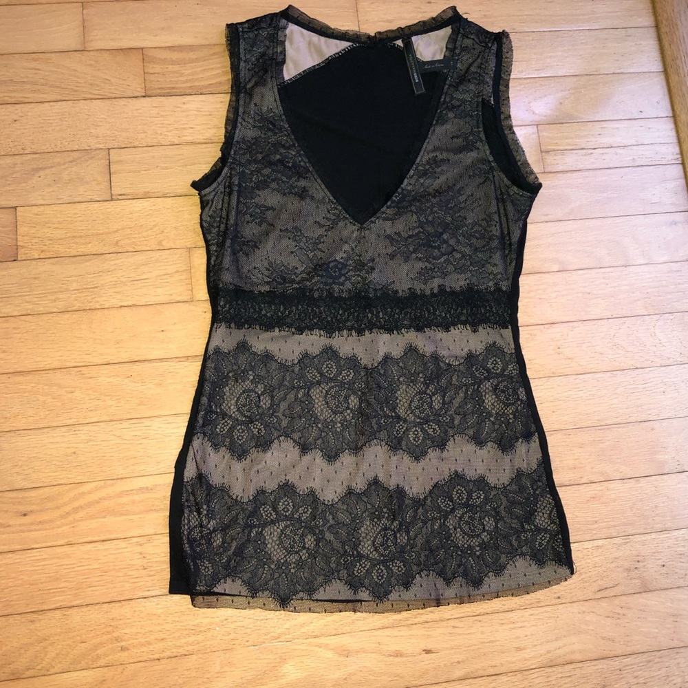 BCBGmaxazria Black and Tan Lace Top Size XS